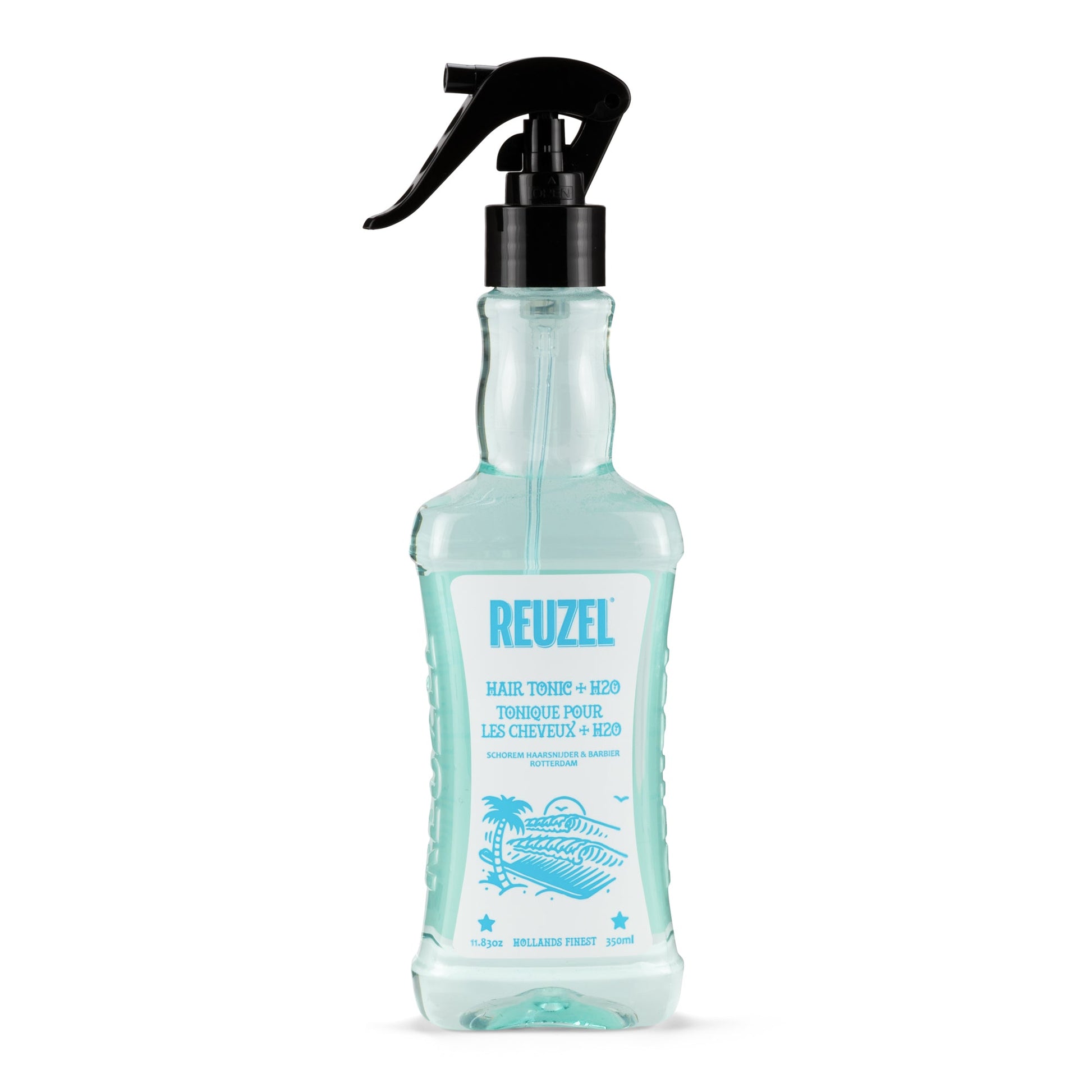 Reuzel hair tonic bottle with a black spray nozzle on a white background