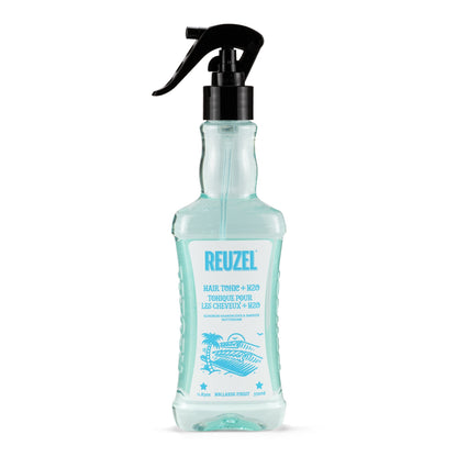 Reuzel hair tonic bottle with a black spray nozzle on a white background